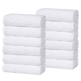 Playa Zero Twist Cotton Solid Waffle Textured Face Towels, Set of 12 (Color: White, size: 12 Piece Face Towels)