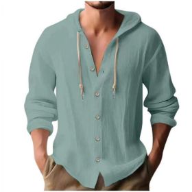 Cotton And Linen Shirt Hooded Sweater Button Long Sleeve (Option: Grey blue-XXL)