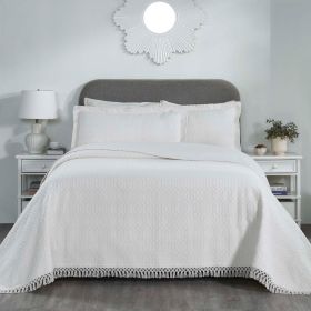 Lightweight Cotton Bedspread Set 3-Piece Remi Geometric Fringe Jacquard (Color: White, size: Full)