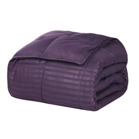 Reversible Down Alternative All-Season Solid Striped Blanket (Color: Plum, size: Twin/Twin XL)