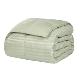 Reversible Down Alternative All-Season Solid Striped Blanket (Color: Sage, size: Full/Queen)