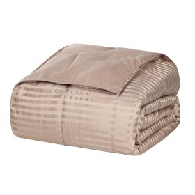 Reversible Down Alternative All-Season Solid Striped Blanket (Color: Taupe, size: Twin/Twin XL)