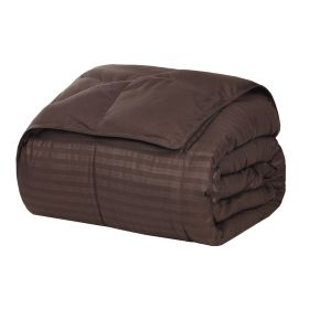 Reversible Down Alternative All-Season Solid Striped Blanket (Color: Chocolate, size: Twin/Twin XL)