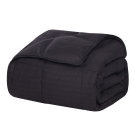 Reversible Down Alternative All-Season Solid Striped Blanket (Color: Black, size: Twin/Twin XL)