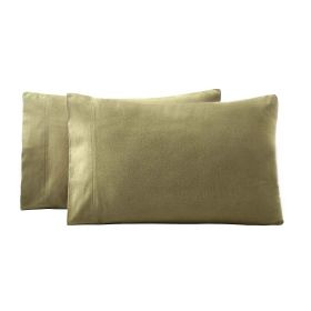 Rome Flannel Cotton Solid Fuzzy Pillowcases, Set of 2 (Color: Sage, size: Standard)