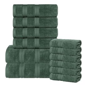 Smart Dry Zero Twist Cotton Medium Weight 12 Piece Assorted Towel Set (Color: Forest Green, size: 9 Piece Towel Set)