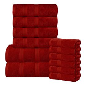 Smart Dry Zero Twist Cotton Medium Weight 12 Piece Assorted Towel Set (Color: Crimson, size: 9 Piece Towel Set)