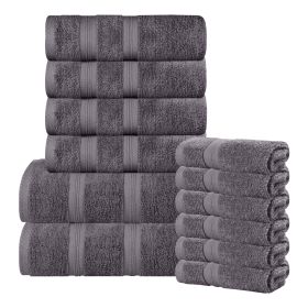 Smart Dry Zero Twist Cotton Medium Weight 12 Piece Assorted Towel Set (Color: Grey, size: 9 Piece Towel Set)