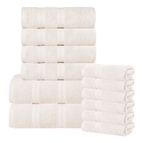 Smart Dry Zero Twist Cotton Medium Weight 12 Piece Assorted Towel Set (Color: Ivory, size: 9 Piece Towel Set)