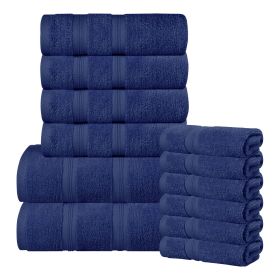 Smart Dry Zero Twist Cotton Medium Weight 12 Piece Assorted Towel Set (Color: Navy Blue, size: 9 Piece Towel Set)