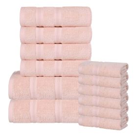 Smart Dry Zero Twist Cotton Medium Weight 12 Piece Assorted Towel Set (Color: Peach, size: 9 Piece Towel Set)