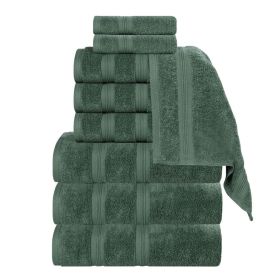 Smart Dry Zero Twist Cotton Medium Weight 9 Piece Assorted Towel Set (Color: Forest Green, size: 9 Piece Towel Set)