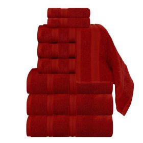 Smart Dry Zero Twist Cotton Medium Weight 9 Piece Assorted Towel Set (Color: Crimson, size: 9 Piece Towel Set)