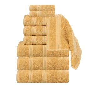 Smart Dry Zero Twist Cotton Medium Weight 9 Piece Assorted Towel Set (Color: Gold, size: 9 Piece Towel Set)