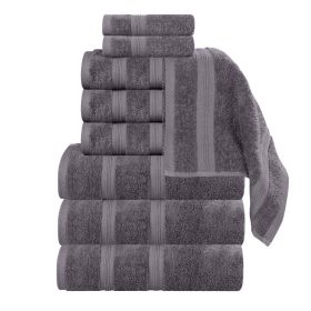 Smart Dry Zero Twist Cotton Medium Weight 9 Piece Assorted Towel Set (Color: Grey, size: 9 Piece Towel Set)