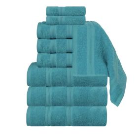 Smart Dry Zero Twist Cotton Medium Weight 9 Piece Assorted Towel Set (Color: Turquoise, size: 9 Piece Towel Set)