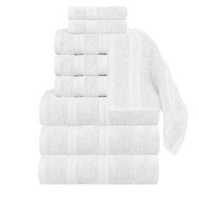 Smart Dry Zero Twist Cotton Medium Weight 9 Piece Assorted Towel Set (Color: White, size: 9 Piece Towel Set)