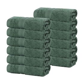 Smart Dry Zero Twist Cotton Medium Weight Face Towels, Set of 12 (Color: Forest Green, size: 12 Piece Face Towels)