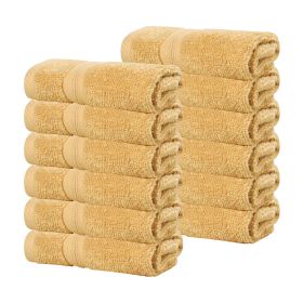 Smart Dry Zero Twist Cotton Medium Weight Face Towels, Set of 12 (Color: Gold, size: 12 Piece Face Towels)