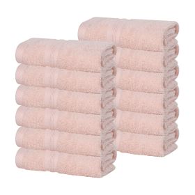 Smart Dry Zero Twist Cotton Medium Weight Face Towels, Set of 12 (Color: Peach, size: 12 Piece Face Towels)