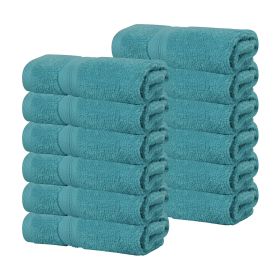 Smart Dry Zero Twist Cotton Medium Weight Face Towels, Set of 12 (Color: Turquoise, size: 12 Piece Face Towels)