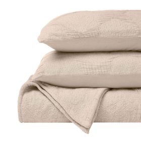 Tanta Cotton Medium Weight Textured Modern Circles Woven Coverlet (Color: Beige, size: King)