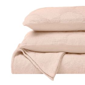 Tanta Cotton Medium Weight Textured Modern Circles Woven Coverlet (Color: Blush, size: Queen)