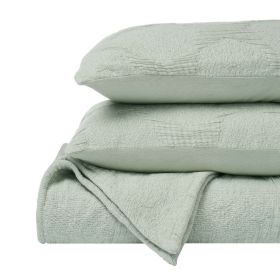 Tanta Cotton Medium Weight Textured Modern Circles Woven Coverlet (Color: Sage, size: King)