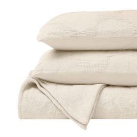 Tanta Cotton Medium Weight Textured Modern Circles Woven Coverlet (Color: Ivory, size: King)