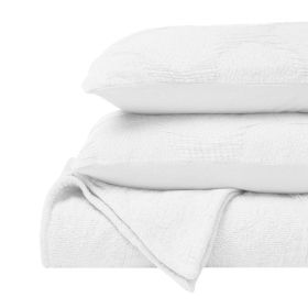 Tanta Cotton Medium Weight Textured Modern Circles Woven Coverlet (Color: White, size: King)