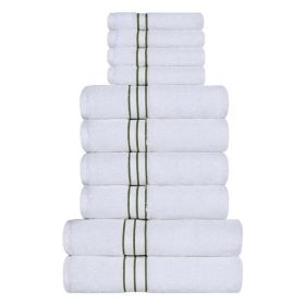 Ultra-Plush Turkish Cotton Absorbent Solid Assorted 10 Piece Towel Set (Color: Forest Green, size: 10 Piece Towel Set)