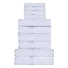 Ultra-Plush Turkish Cotton Absorbent Solid Assorted 10 Piece Towel Set (Color: White, size: 10 Piece Towel Set)