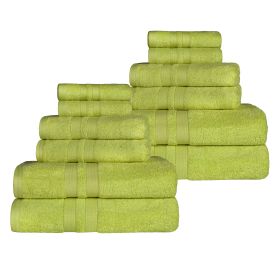 Ultra-Soft Cotton Absorbent Quick-Drying 12 Piece Assorted Towel Set (Color: Celery, size: 12 Piece Towel Set)