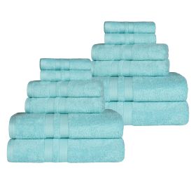 Ultra-Soft Cotton Absorbent Quick-Drying 12 Piece Assorted Towel Set (Color: Cyan, size: 12 Piece Towel Set)