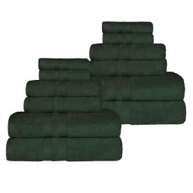Ultra-Soft Cotton Absorbent Quick-Drying 12 Piece Assorted Towel Set (Color: Forest Green, size: 12 Piece Towel Set)