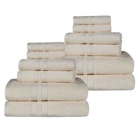 Ultra-Soft Cotton Absorbent Quick-Drying 12 Piece Assorted Towel Set (Color: Ivory, size: 12 Piece Towel Set)