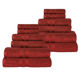 Ultra-Soft Cotton Absorbent Quick-Drying 12 Piece Assorted Towel Set (Color: Maroon, size: 12 Piece Towel Set)