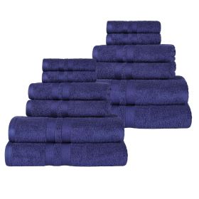 Ultra-Soft Cotton Absorbent Quick-Drying 12 Piece Assorted Towel Set (Color: Navy Blue, size: 12 Piece Towel Set)
