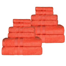 Ultra-Soft Cotton Absorbent Quick-Drying 12 Piece Assorted Towel Set (Color: Tangerine, size: 12 Piece Towel Set)