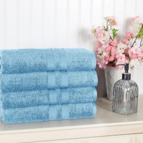 Ultra Soft Cotton Absorbent Solid Bath Towel Set of 4 (Color: Denim Blue, size: 4 Piece Bath Towels)