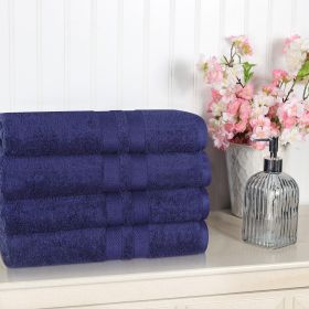 Ultra Soft Cotton Absorbent Solid Bath Towel Set of 4 (Color: Navy Blue, size: 4 Piece Bath Towels)