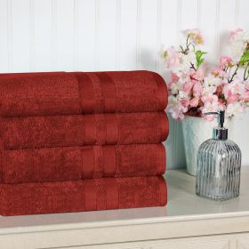 Ultra Soft Cotton Absorbent Solid Bath Towel Set of 4 (Color: Maroon, size: 4 Piece Bath Towels)