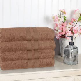Ultra Soft Cotton Absorbent Solid Bath Towel Set of 4 (Color: Chocolate, size: 4 Piece Bath Towels)