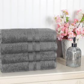 Ultra Soft Cotton Absorbent Solid Bath Towel Set of 4 (Color: Charcoal, size: 4 Piece Bath Towels)