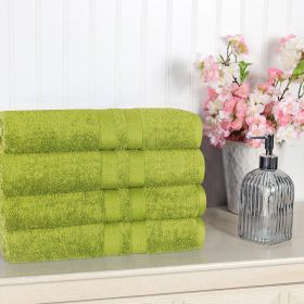 Ultra Soft Cotton Absorbent Solid Bath Towel Set of 4 (Color: Celery, size: 4 Piece Bath Towels)
