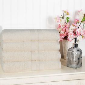 Ultra Soft Cotton Absorbent Solid Bath Towel Set of 4 (Color: Ivory, size: 4 Piece Bath Towels)