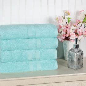 Ultra Soft Cotton Absorbent Solid Bath Towel Set of 4 (Color: Cyan, size: 4 Piece Bath Towels)