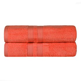Ultra-Soft Cotton Solid Medium Weight Absorbent Bath Towel Set of 2 (Color: Tangerine, size: 2 Piece Bath Towels)