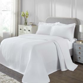 Valencia Reversible Cotton Matelassé Bedspread Set – Medium Weight (Color: White, size: Full)
