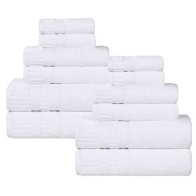 Venice Zero Twist Cotton Medium Weight Absorbent 12 Piece Towel Set (Color: White, size: 12 Piece Towel Set)